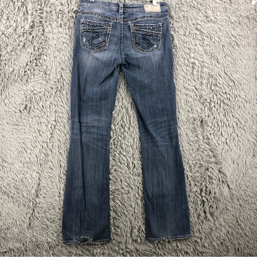 Silver Jeans Womens size 28 Aiko Bootcut Distressed Embellished Jeans